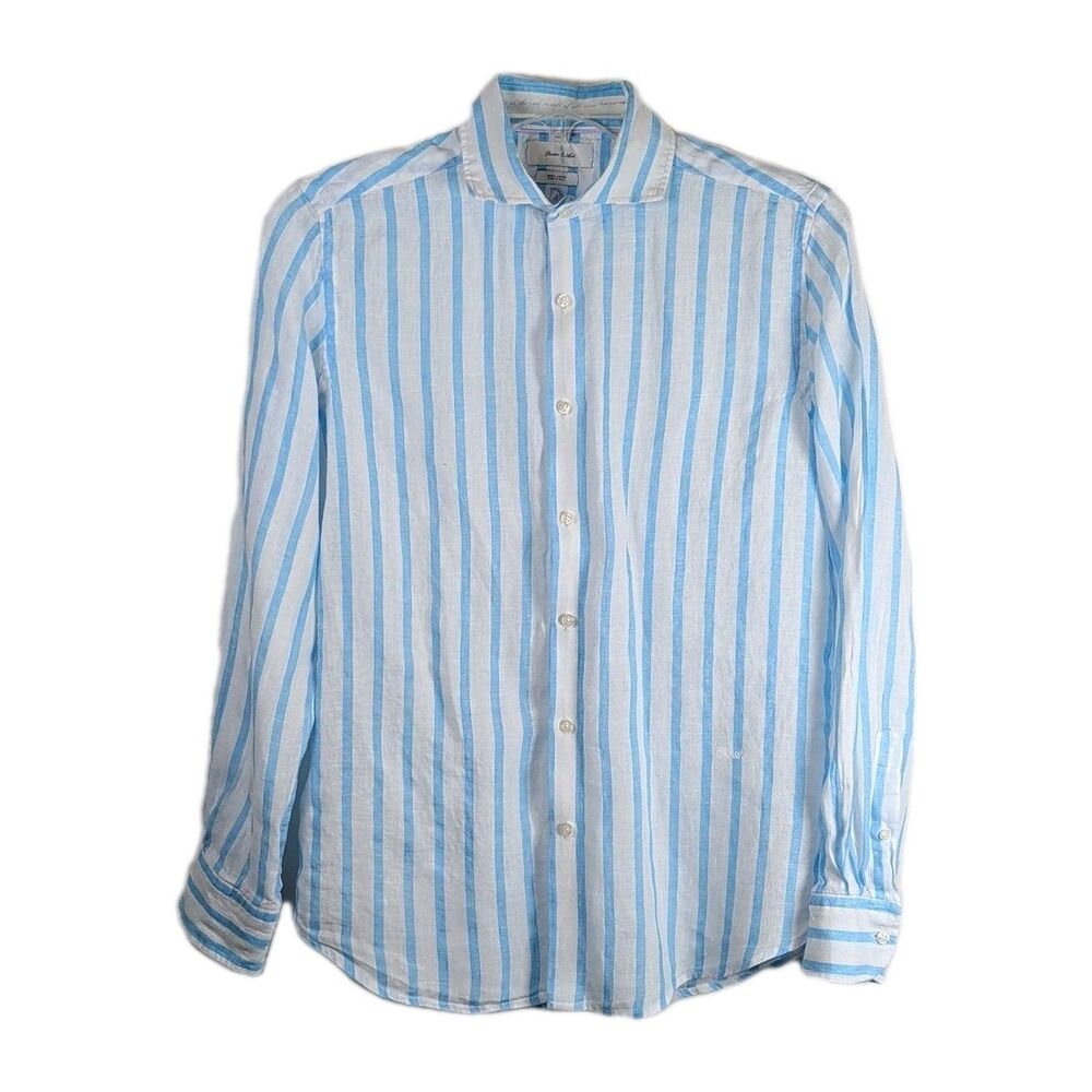 Porter & Ash 100% Linen Mens Casual Shirt - Size Small - Beach Coastal Striped